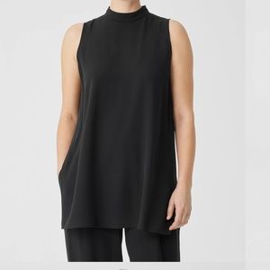 EILEEN FISHER Silk Georgette Crepe Mock Neck Long Top NWT
